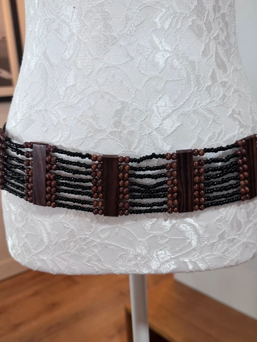 Wood and bead belt